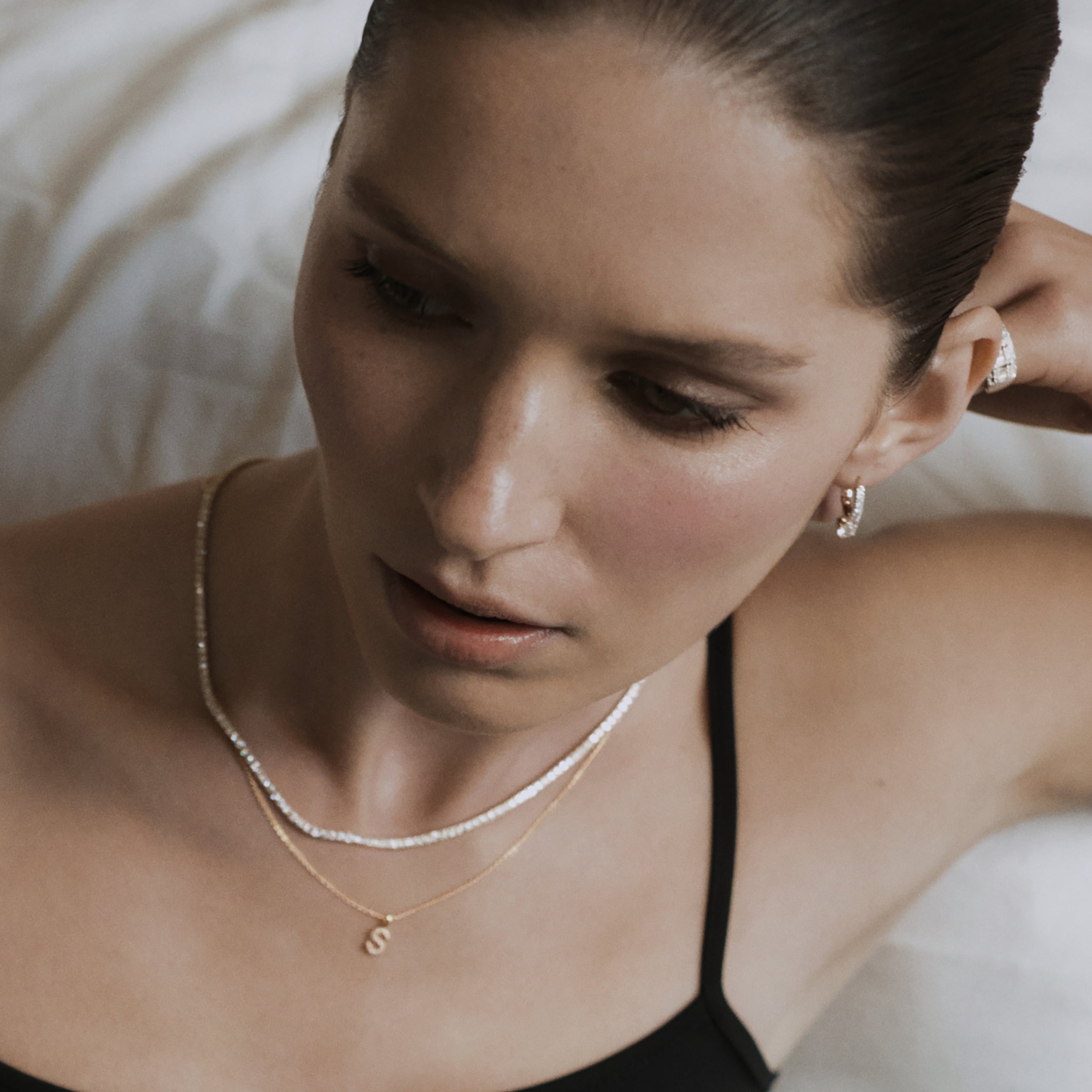 Love Letter Initial S Lab Diamond Necklace set in 9K Yellow Gold